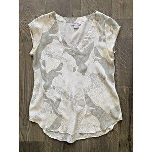 Bayla Jane Anthropologie Silk Crepe Top Blouse Gray Duck Mallard Rain Sz S 0 2 4